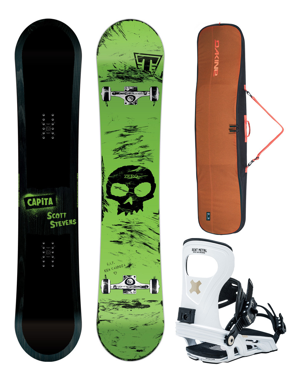 Zestaw snowboardowy Capita Stevens Pro 153 + Bent Metal Metta M + pokrowiec Dakine Pipe 157