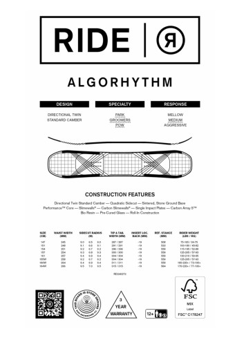 Deska snowboardowa Ride Algorythm 2026